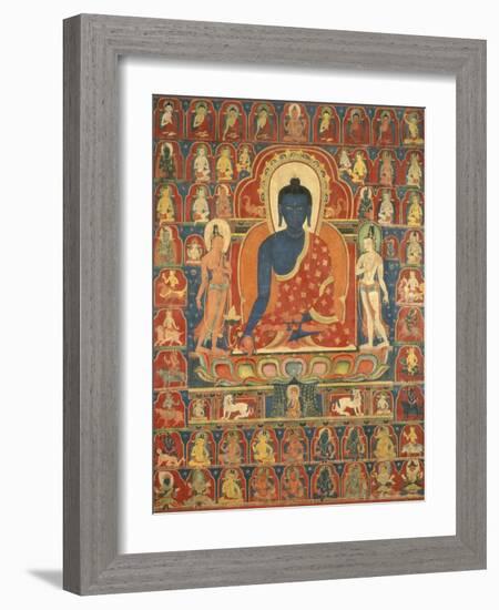 Painted Banner (Thangka) with the Medicine Buddha (Bhaishajyaguru), 14th Century-null-Framed Giclee Print