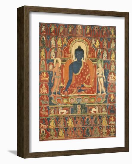 Painted Banner (Thangka) with the Medicine Buddha (Bhaishajyaguru), 14th Century-null-Framed Giclee Print