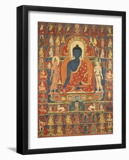 Painted Banner (Thangka) with the Medicine Buddha (Bhaishajyaguru), 14th Century-null-Framed Giclee Print