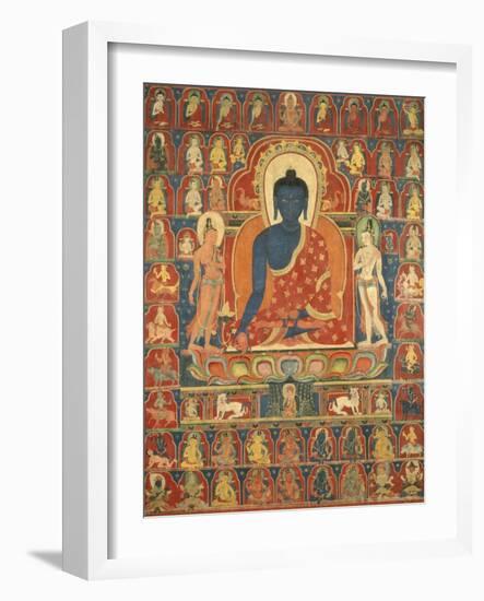 Painted Banner (Thangka) with the Medicine Buddha (Bhaishajyaguru), 14th Century-null-Framed Giclee Print