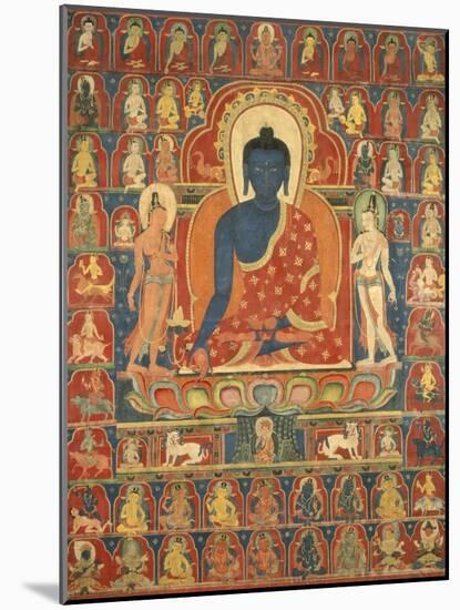 Painted Banner (Thangka) with the Medicine Buddha (Bhaishajyaguru), 14th Century-null-Mounted Giclee Print