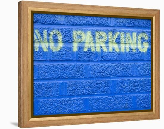 Painted Blue Brick Wall with No Parking Sign-John Nordell-Framed Premier Image Canvas