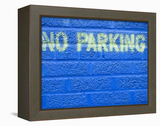 Painted Blue Brick Wall with No Parking Sign-John Nordell-Framed Premier Image Canvas