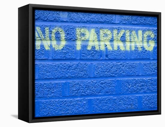 Painted Blue Brick Wall with No Parking Sign-John Nordell-Framed Premier Image Canvas