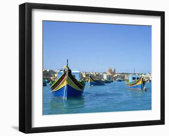 Painted Boats in the Harbour at Marsaxlokk, Malta, Mediterranean, Europe-Nigel Francis-Framed Photographic Print