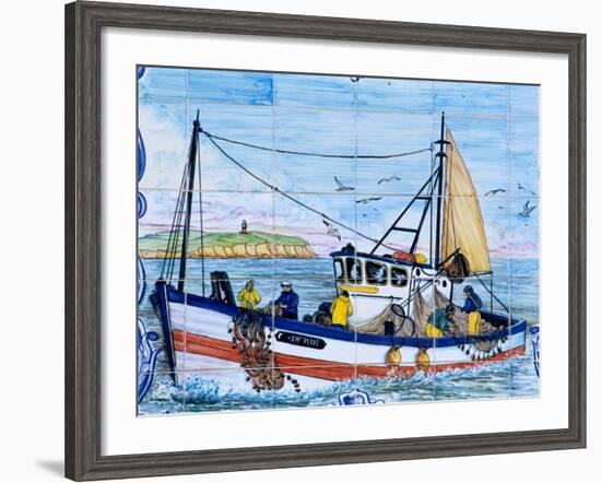 Painted Ceramic Tiles of a Fishing Boat, Algarve, Portugal-Merrill Images-Framed Photographic Print