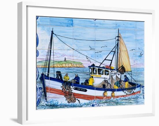 Painted Ceramic Tiles of a Fishing Boat, Algarve, Portugal-Merrill Images-Framed Photographic Print