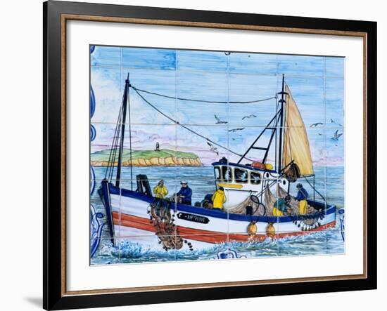 Painted Ceramic Tiles of a Fishing Boat, Algarve, Portugal-Merrill Images-Framed Photographic Print