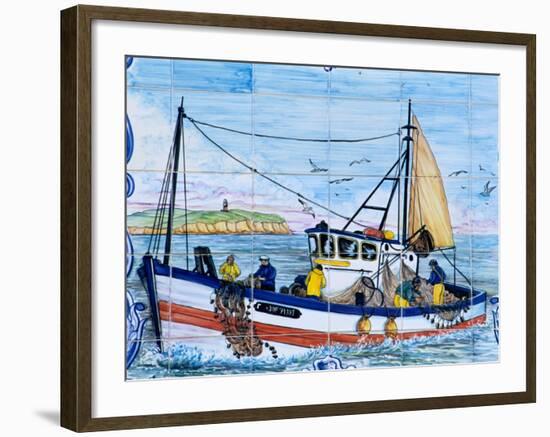 Painted Ceramic Tiles of a Fishing Boat, Algarve, Portugal-Merrill Images-Framed Photographic Print