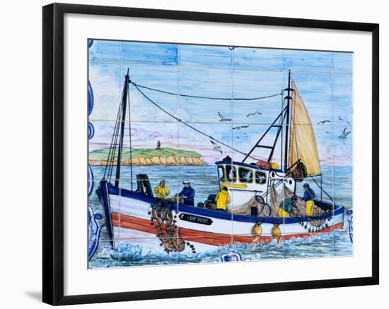 Painted Ceramic Tiles of a Fishing Boat, Algarve, Portugal-Merrill Images-Framed Photographic Print