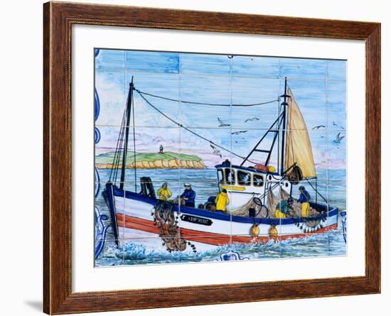 Painted Ceramic Tiles of a Fishing Boat, Algarve, Portugal-Merrill Images-Framed Photographic Print