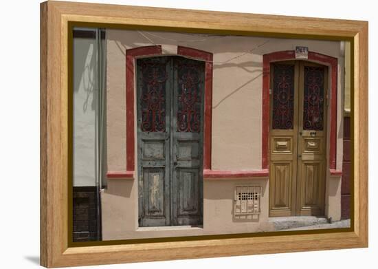 Painted Doorways in La Candelaria (Old Section of the City), Bogota, Colombia-Natalie Tepper-Framed Stretched Canvas