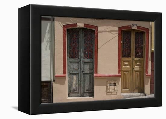 Painted Doorways in La Candelaria (Old Section of the City), Bogota, Colombia-Natalie Tepper-Framed Stretched Canvas