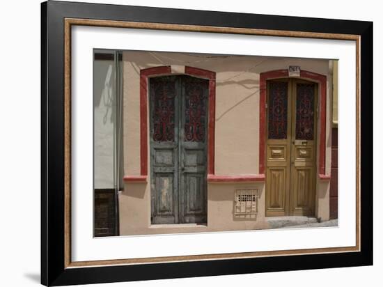 Painted Doorways in La Candelaria (Old Section of the City), Bogota, Colombia-Natalie Tepper-Framed Photo