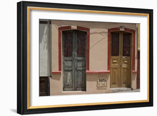 Painted Doorways in La Candelaria (Old Section of the City), Bogota, Colombia-Natalie Tepper-Framed Photo