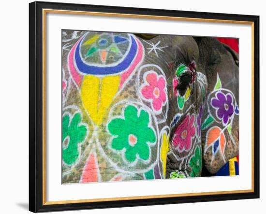 Painted Elephant, Amber Fort, India-Walter Bibikow-Framed Photographic Print