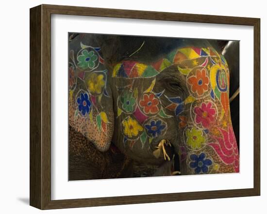 Painted Elephant, Used for Transporting Tourists, Amber Palace, Jaipur, Rajasthan, India-Jeremy Bright-Framed Photographic Print