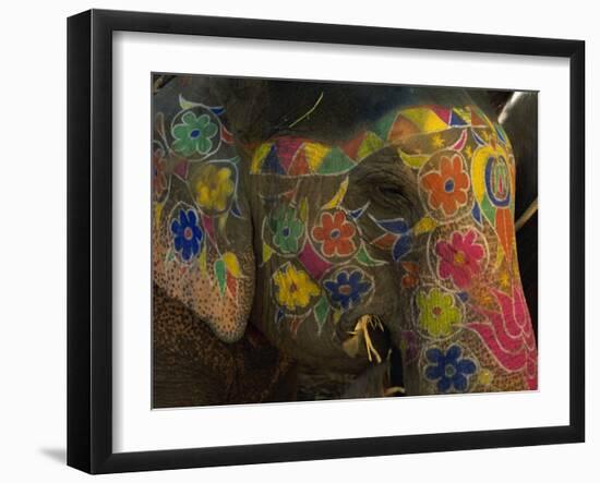 Painted Elephant, Used for Transporting Tourists, Amber Palace, Jaipur, Rajasthan, India-Jeremy Bright-Framed Photographic Print