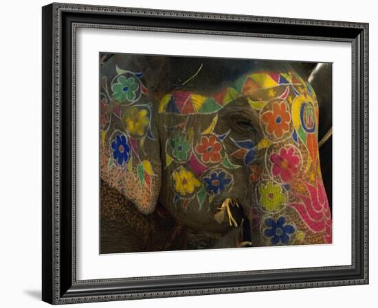 Painted Elephant, Used for Transporting Tourists, Amber Palace, Jaipur, Rajasthan, India-Jeremy Bright-Framed Photographic Print