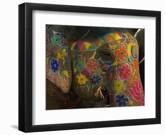 Painted Elephant, Used for Transporting Tourists, Amber Palace, Jaipur, Rajasthan, India-Jeremy Bright-Framed Photographic Print