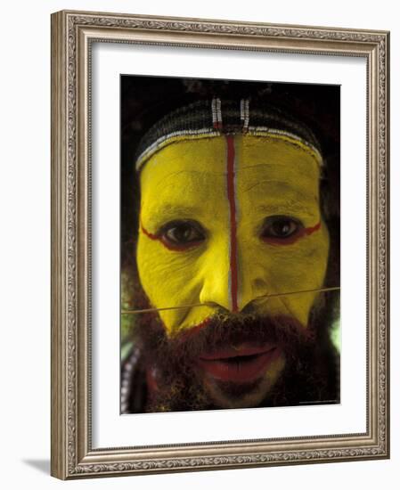 Painted Face of Native in the Huli Wigmen Tribe, Tari, Papua New Guinea-Bill Bachmann-Framed Photographic Print