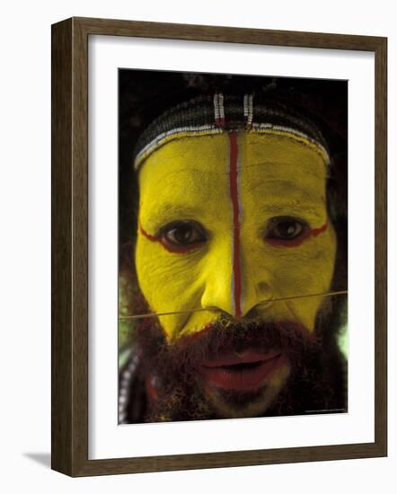 Painted Face of Native in the Huli Wigmen Tribe, Tari, Papua New Guinea-Bill Bachmann-Framed Photographic Print