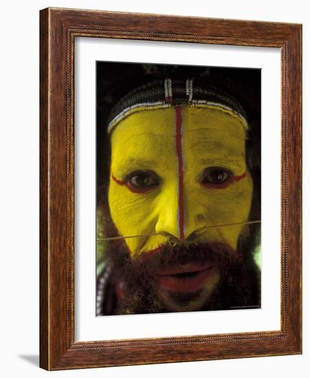 Painted Face of Native in the Huli Wigmen Tribe, Tari, Papua New Guinea-Bill Bachmann-Framed Photographic Print