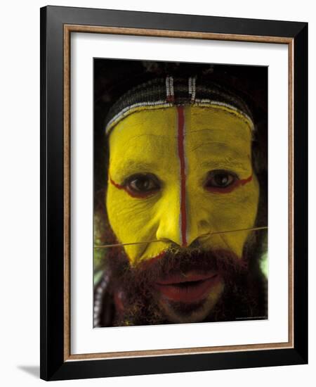 Painted Face of Native in the Huli Wigmen Tribe, Tari, Papua New Guinea-Bill Bachmann-Framed Photographic Print