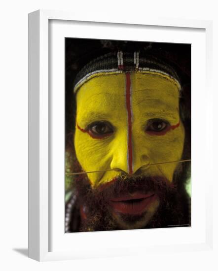 Painted Face of Native in the Huli Wigmen Tribe, Tari, Papua New Guinea-Bill Bachmann-Framed Photographic Print