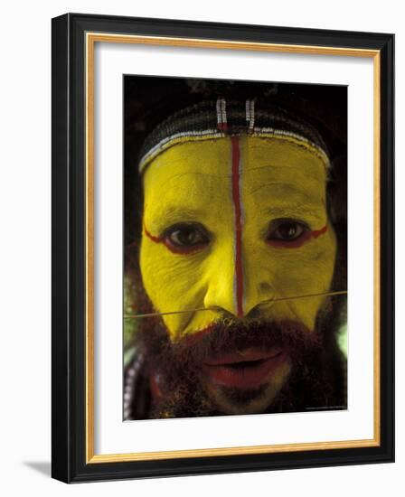 Painted Face of Native in the Huli Wigmen Tribe, Tari, Papua New Guinea-Bill Bachmann-Framed Photographic Print