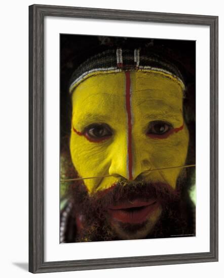 Painted Face of Native in the Huli Wigmen Tribe, Tari, Papua New Guinea-Bill Bachmann-Framed Photographic Print