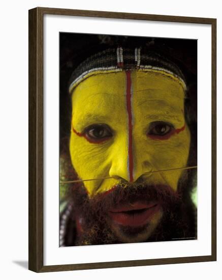 Painted Face of Native in the Huli Wigmen Tribe, Tari, Papua New Guinea-Bill Bachmann-Framed Photographic Print