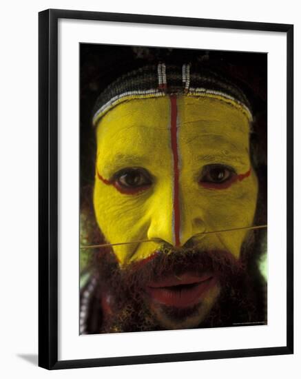 Painted Face of Native in the Huli Wigmen Tribe, Tari, Papua New Guinea-Bill Bachmann-Framed Photographic Print