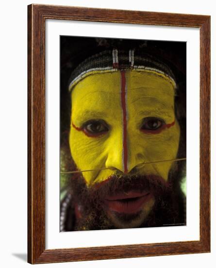 Painted Face of Native in the Huli Wigmen Tribe, Tari, Papua New Guinea-Bill Bachmann-Framed Photographic Print