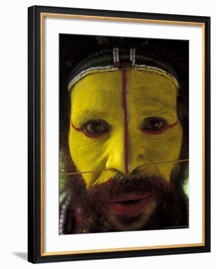 Painted Face of Native in the Huli Wigmen Tribe, Tari, Papua New Guinea-Bill Bachmann-Framed Photographic Print