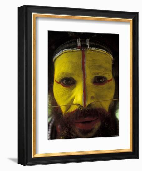 Painted Face of Native in the Huli Wigmen Tribe, Tari, Papua New Guinea-Bill Bachmann-Framed Photographic Print