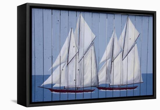 Painted Fence with Boat, H. Lee White Marine Museum, Oswego, New York, USA-Cindy Miller Hopkins-Framed Premier Image Canvas