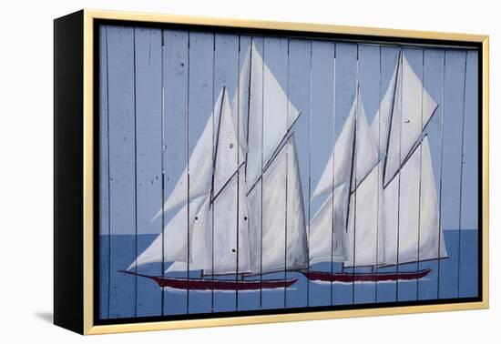 Painted Fence with Boat, H. Lee White Marine Museum, Oswego, New York, USA-Cindy Miller Hopkins-Framed Premier Image Canvas