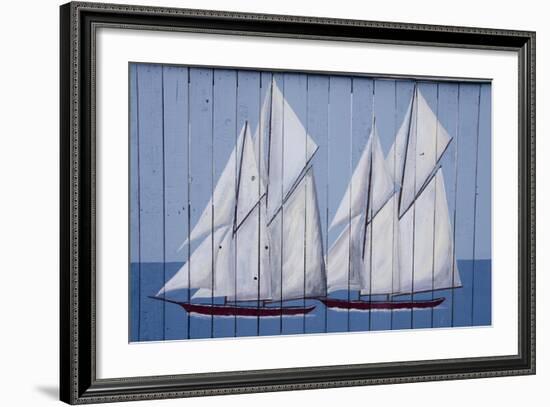 Painted Fence with Boat, H. Lee White Marine Museum, Oswego, New York, USA-Cindy Miller Hopkins-Framed Photographic Print