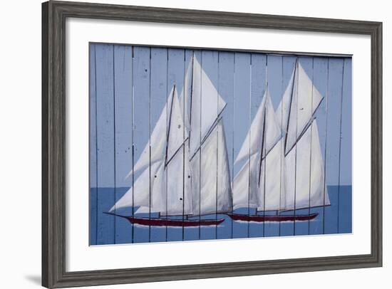 Painted Fence with Boat, H. Lee White Marine Museum, Oswego, New York, USA-Cindy Miller Hopkins-Framed Photographic Print