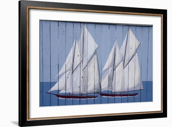 Painted Fence with Boat, H. Lee White Marine Museum, Oswego, New York, USA-Cindy Miller Hopkins-Framed Photographic Print