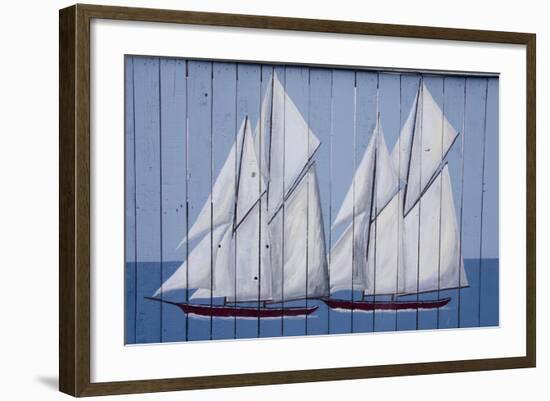 Painted Fence with Boat, H. Lee White Marine Museum, Oswego, New York, USA-Cindy Miller Hopkins-Framed Photographic Print