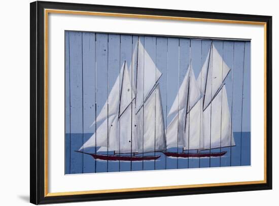 Painted Fence with Boat, H. Lee White Marine Museum, Oswego, New York, USA-Cindy Miller Hopkins-Framed Photographic Print