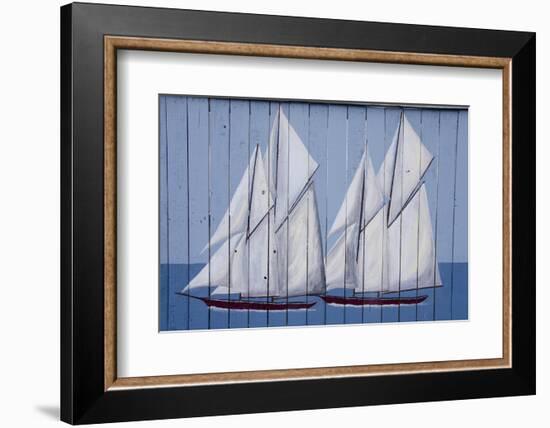 Painted Fence with Boat, H. Lee White Marine Museum, Oswego, New York, USA-Cindy Miller Hopkins-Framed Photographic Print