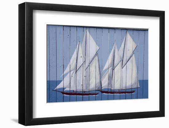 Painted Fence with Boat, H. Lee White Marine Museum, Oswego, New York, USA-Cindy Miller Hopkins-Framed Photographic Print