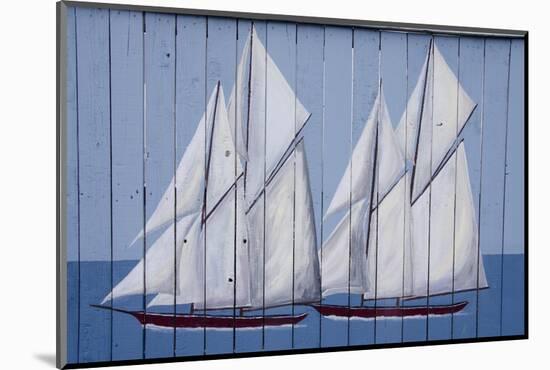 Painted Fence with Boat, H. Lee White Marine Museum, Oswego, New York, USA-Cindy Miller Hopkins-Mounted Photographic Print