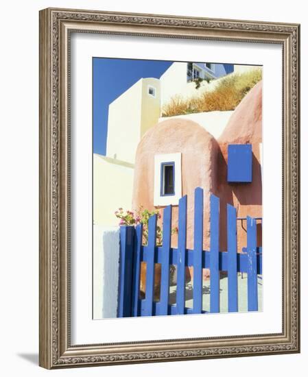 Painted Houses and Blue Gate, Imerovigli, Santorini, Cyclades Islands, Greek Islands, Greece-Lee Frost-Framed Photographic Print