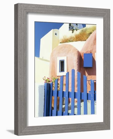 Painted Houses and Blue Gate, Imerovigli, Santorini, Cyclades Islands, Greek Islands, Greece-Lee Frost-Framed Photographic Print