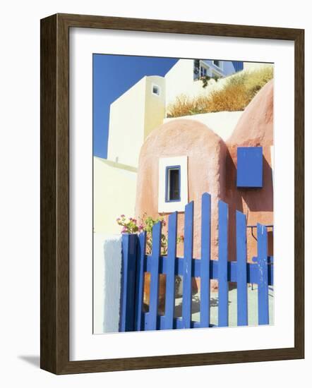 Painted Houses and Blue Gate, Imerovigli, Santorini, Cyclades Islands, Greek Islands, Greece-Lee Frost-Framed Photographic Print