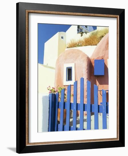 Painted Houses and Blue Gate, Imerovigli, Santorini, Cyclades Islands, Greek Islands, Greece-Lee Frost-Framed Photographic Print